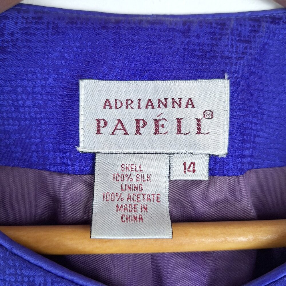 Silk Top & Skirt Suit Set, Size 14. Purple Embroidered Lined Adrianna Papell - Picture 15 of 16